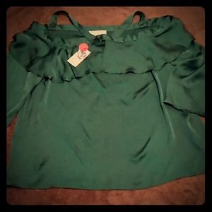 NWT Ladies Emerald Green Silk Blouse Sz: L